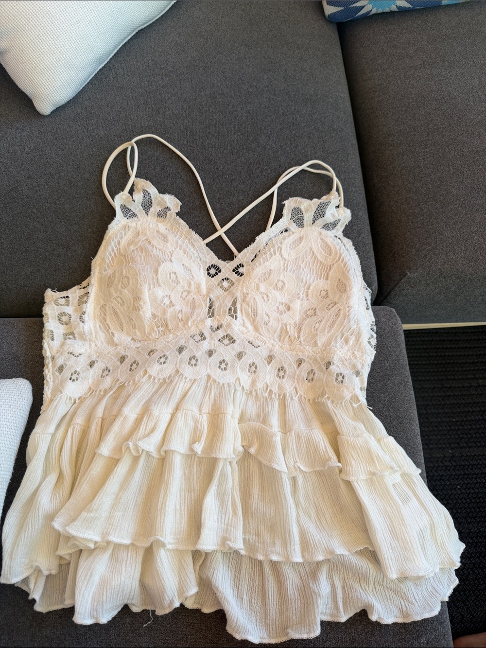 Lace Ruffle Camisole Top - Cream